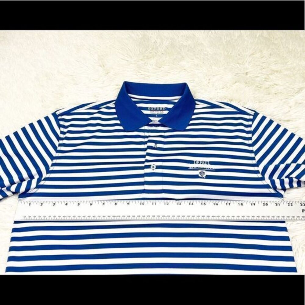 DePaul University NCAA Oxford America Bright Blue Striped Polo Shirt Size Small - Picture 4 of 6